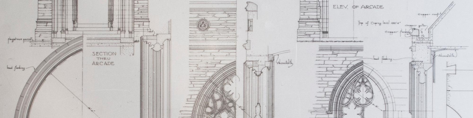 Blueprints for Gothic architecture at Duke University